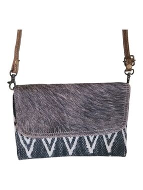 myra bag pearl grey upcycled canvas and cowhide small crossbody bag